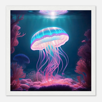 Gerahmtes Premium-Poster - Qualle - Digitaler Stil, KI-Kunst - RolConArt, Unterwasserlandschaften, 30x30-cm-12x12-Weißer-Rahmen