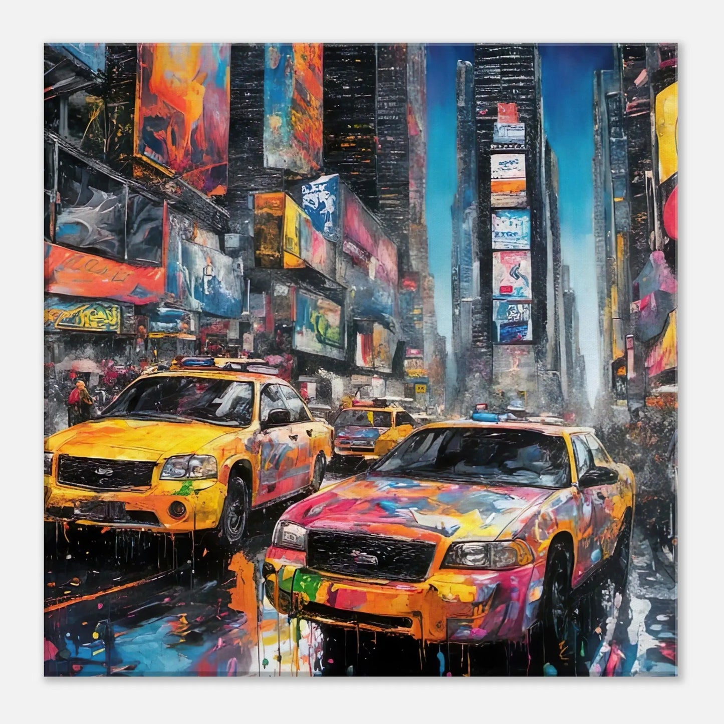 Leinwandbild - Times Square - Splash Art Stil, KI-Kunst - RolConArt, Splash Art, 40x40-cm-16x16