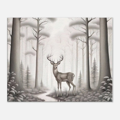 Leinwandbild - Hirsch im Wald - Schwarz-Weiß, Bleistift Stil, KI-Kunst - RolConArt, Schwarz-Weiß, 60x75-cm-24x30