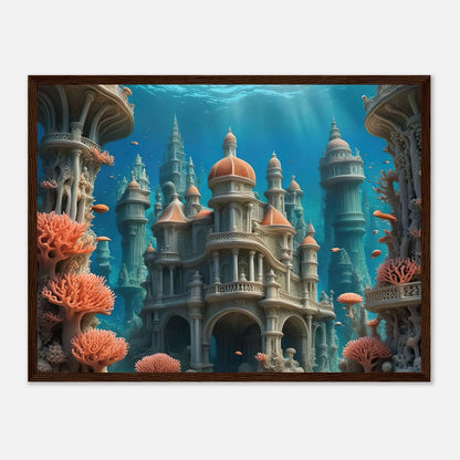 Gerahmtes Premium-Poster - Unterwasserwelt - Digitaler Stil, KI-Kunst - RolConArt, Unterwasserlandschaften, 45x60-cm-18x24-Dunkler-Holzrahmen