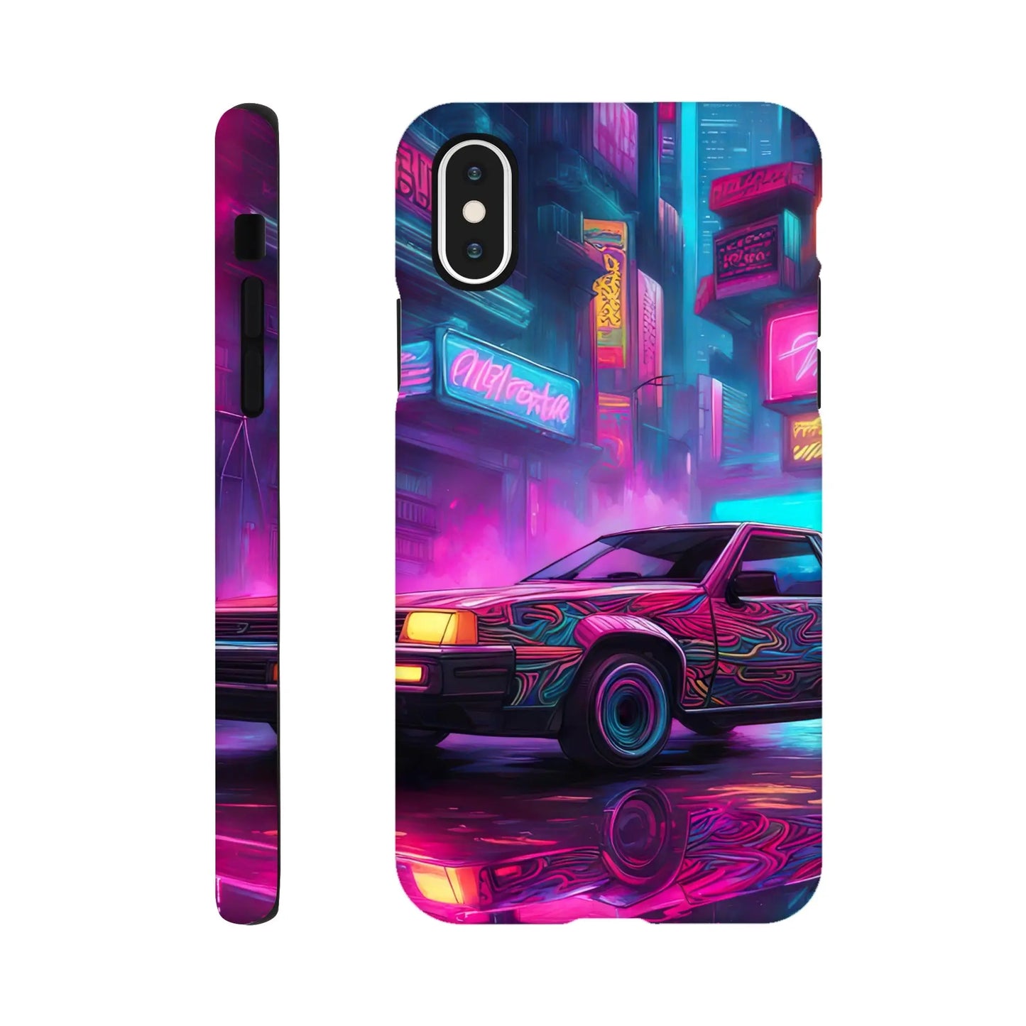 Smartphone-Hülle "Hart" - Retro Auto - Neon Stil, KI-Kunst RolConArt, Neon, iPhone-XS