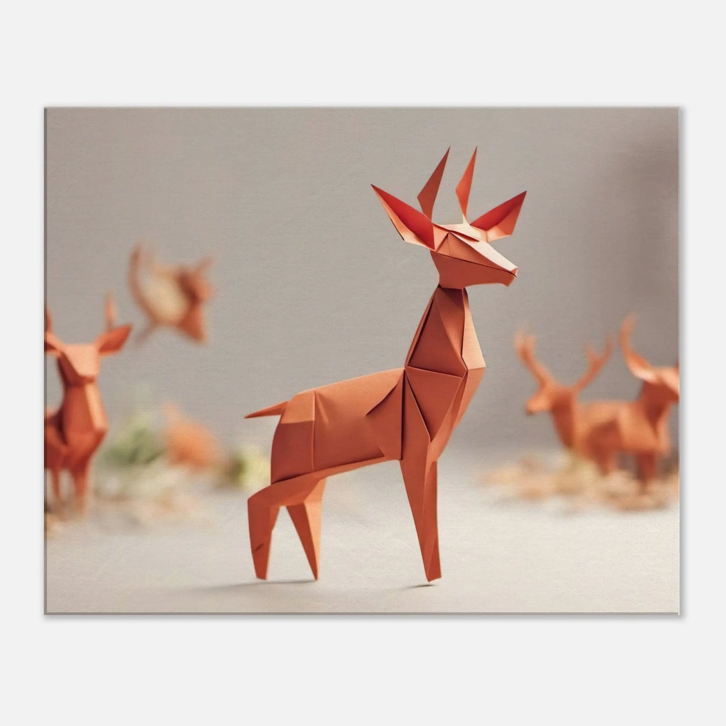 Leinwandbild - Hirsch - Origami Stil, KI-Kunst - RolConArt, Origami Kunst, 60x75-cm-24x30
