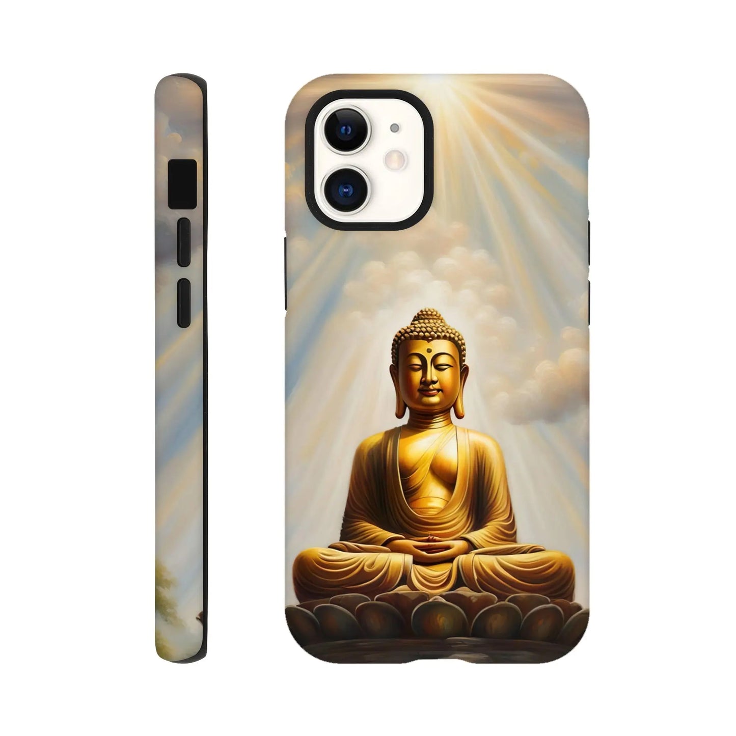 Smartphone-Hülle "Hart" - Buddha - Malerischer Stil, KI-Kunst RolConArt, Spirituelle Vielfalt, iPhone-12-Mini