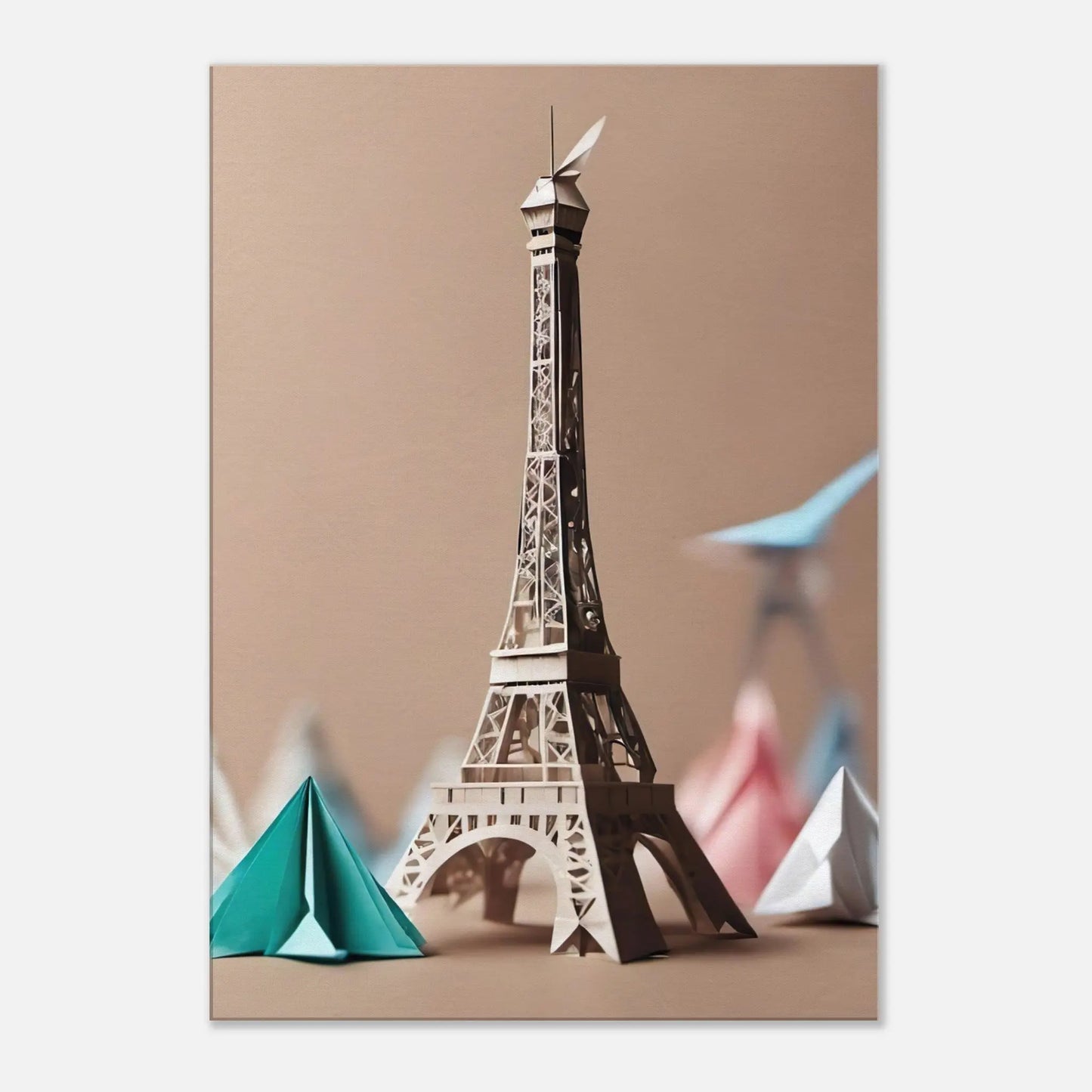 Leinwandbild - Eiffelturm - Origami Stil, KI-Kunst - RolConArt, Origami Kunst, 70x100-cm-28x40