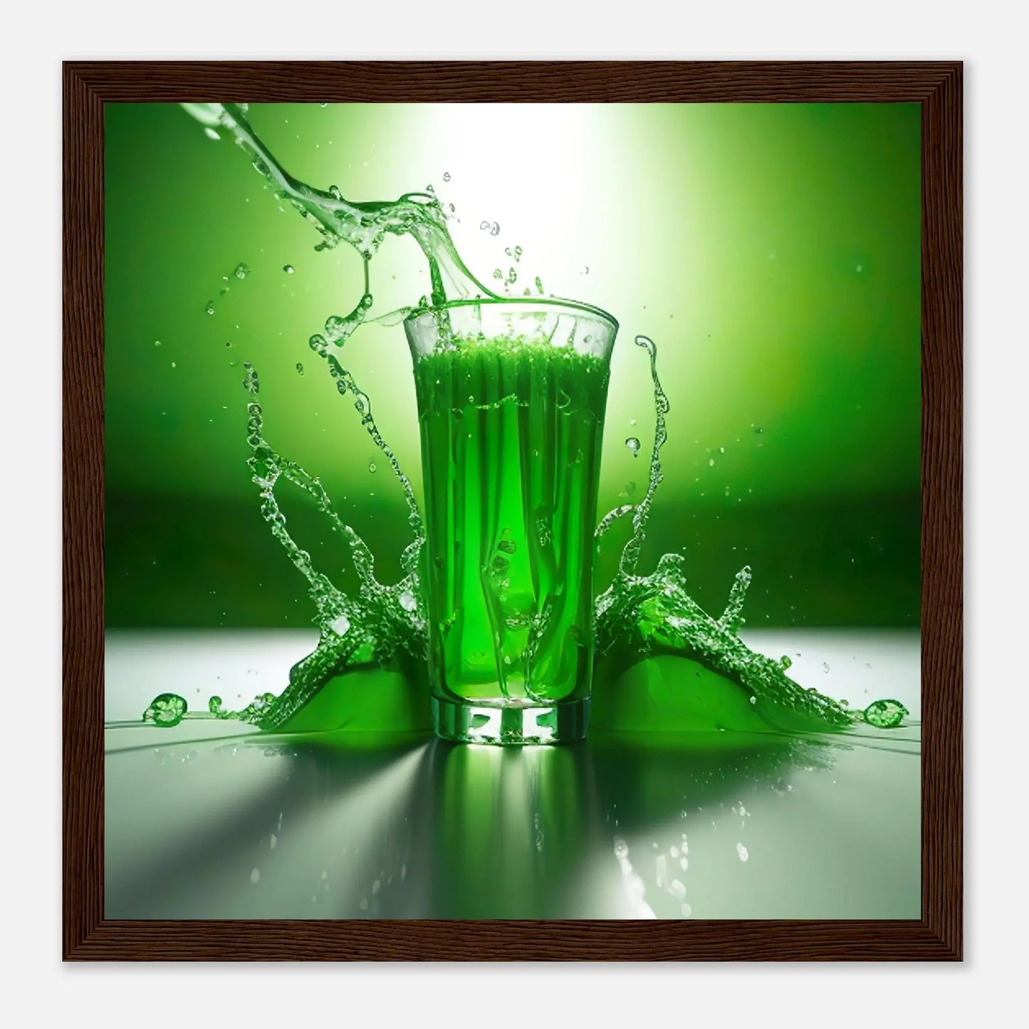 Gerahmtes Premium-Poster - Glas mit grünem Trank - Foto Stil, KI-Kunst - RolConArt, Kreative Vielfalt, 30x30-cm-12x12-Dunkler-Holzrahmen