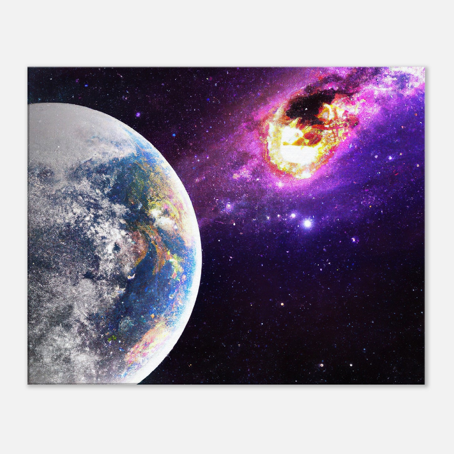 Leinwandbild - Planet und Komet im Weltraum - Digitaler Stil, KI-Kunst - RolConArt, Sci-Fi, 60x75-cm-24x30