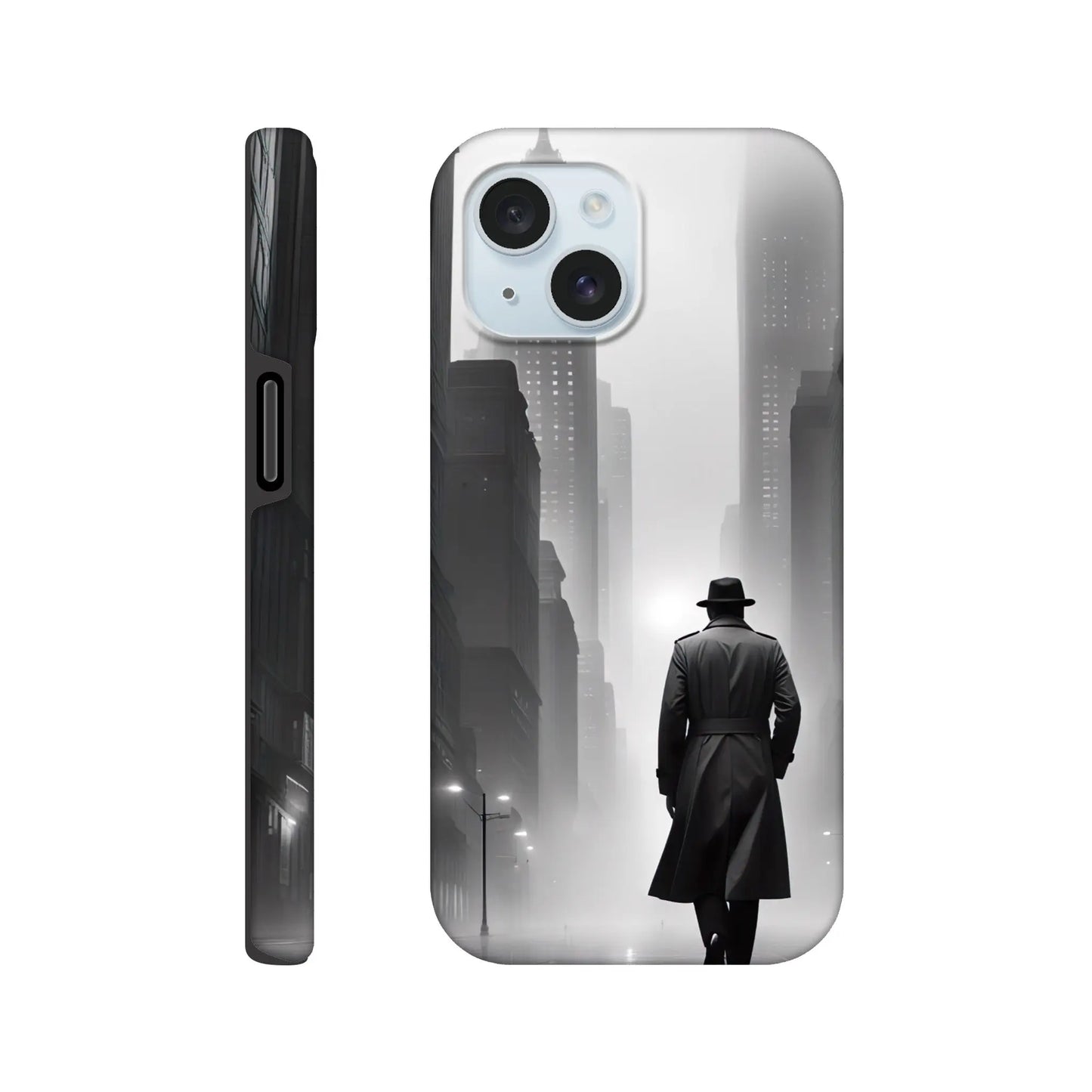 Smartphone-Hülle "Hart" - Stadtgänger - Schwarz-Weiß Stil, KI-Kunst RolConArt, Schwarz-Weiß, iPhone-15