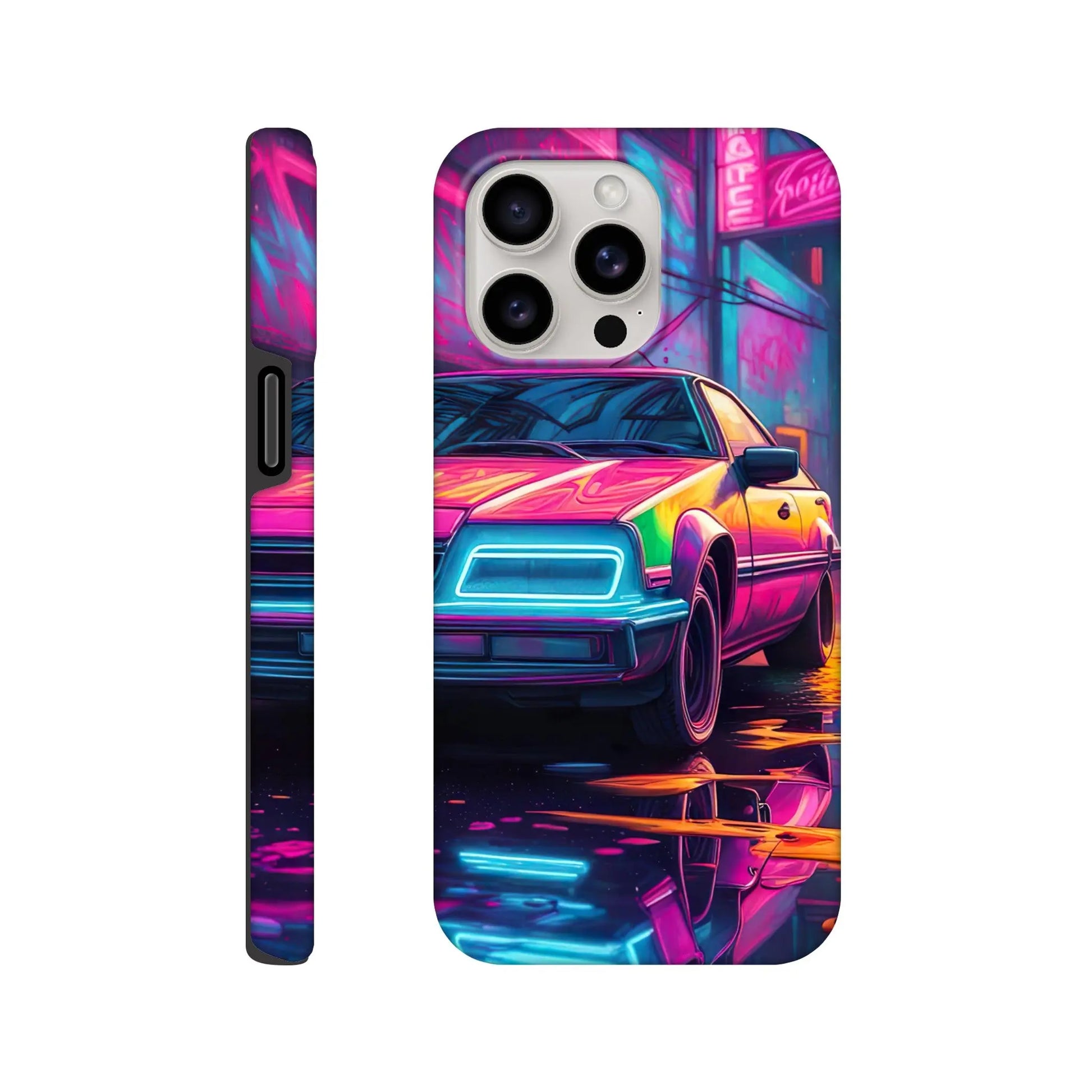 Smartphone-Hülle "Hart" - Retro Auto - Neon Stil, KI-Kunst RolConArt, Neon, iPhone-15-Pro-Max