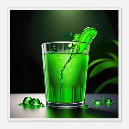 Gerahmtes Premium-Poster - Glas mit grünem Trank - Foto Stil, KI-Kunst - RolConArt, Kreative Vielfalt, 70x70-cm-28x28-Weißer-Rahmen