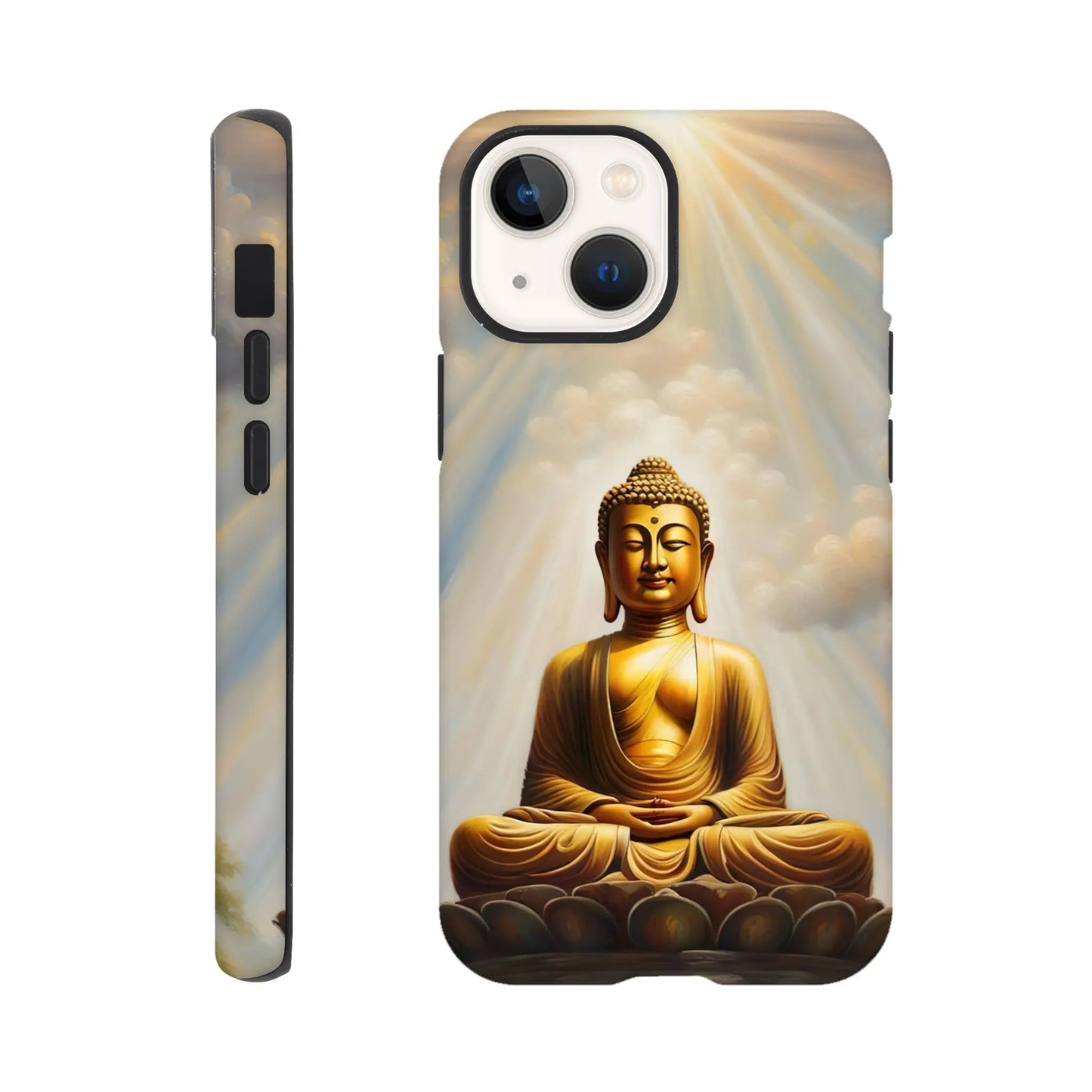 Smartphone-Hülle "Hart" - Buddha - Malerischer Stil, KI-Kunst RolConArt, Spirituelle Vielfalt, iPhone-13-Mini