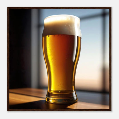 Gerahmtes Premium-Poster - Bier im Glas - Foto Stil, KI-Kunst - RolConArt, Kreative Vielfalt, 70x70-cm-28x28-Dunkler-Holzrahmen