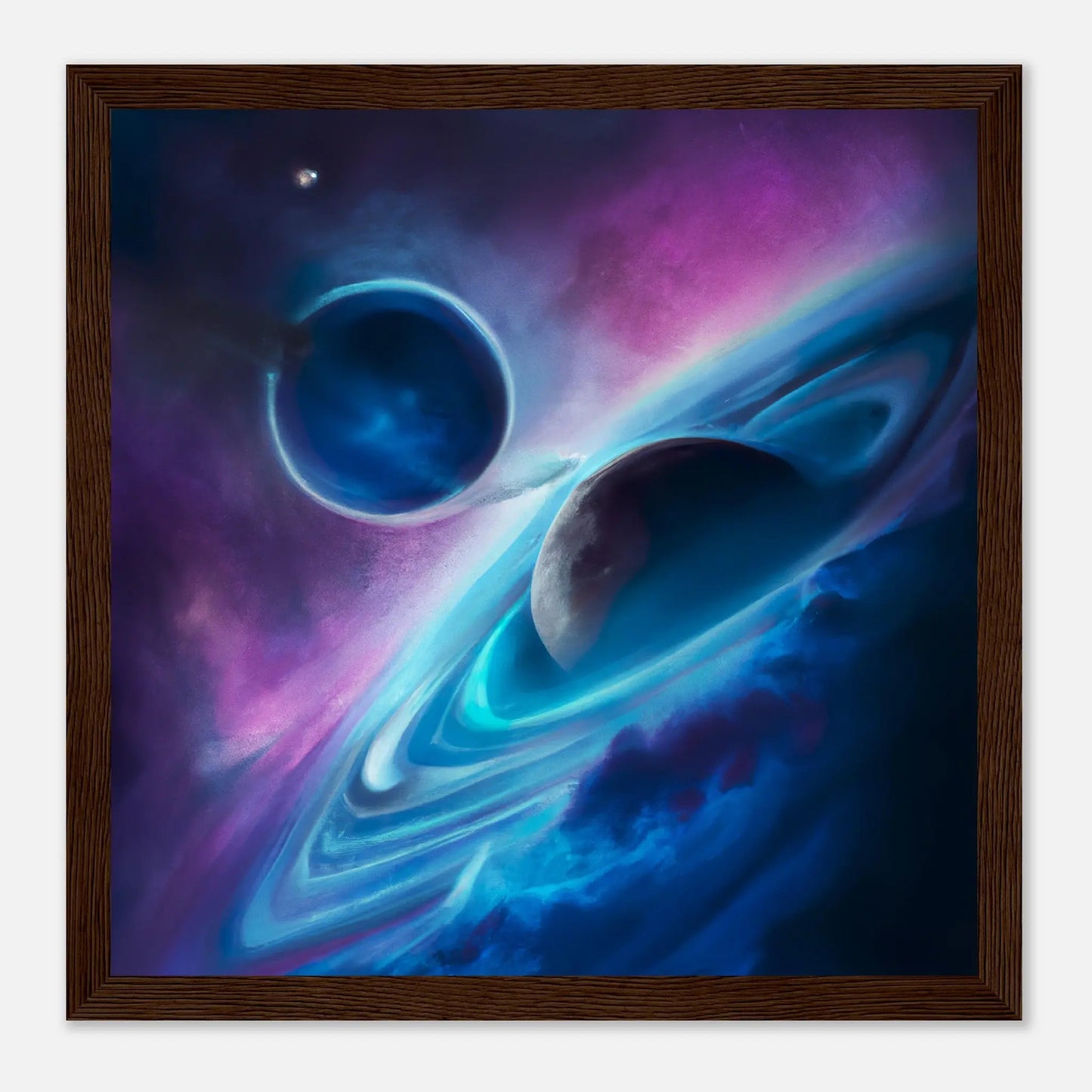 Gerahmtes Premium-Poster - Planet, Weltraum - Digitaler Stil, KI-Kunst - RolConArt, Sci-Fi, 30x30-cm-12x12-Dunkles-Holz