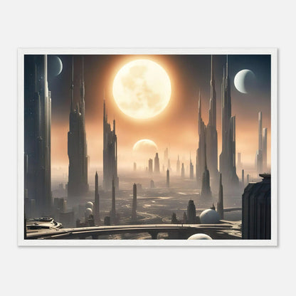 Gerahmtes Premium-Poster -Futuristische Welt- Digitaler Stil, KI-Kunst - RolConArt, Sci-Fi, 45x60-cm-18x24-Weißer-Rahmen