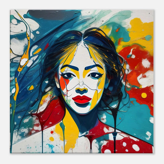 Leinwandbild - Frauenporträt im Splash Art Stil, KI-Kunst - RolConArt, Splash Art - Porträts, 60x60-cm-24x24