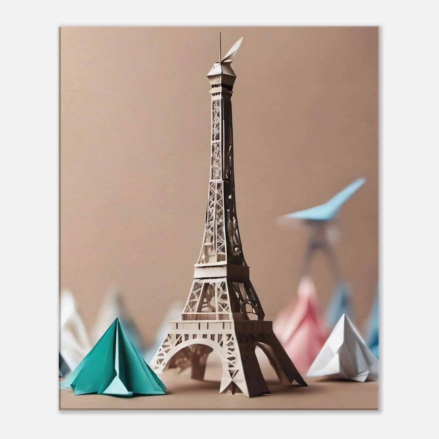 Leinwandbild - Eiffelturm - Origami Stil, KI-Kunst - RolConArt, Origami Kunst, 50x60-cm-20x24