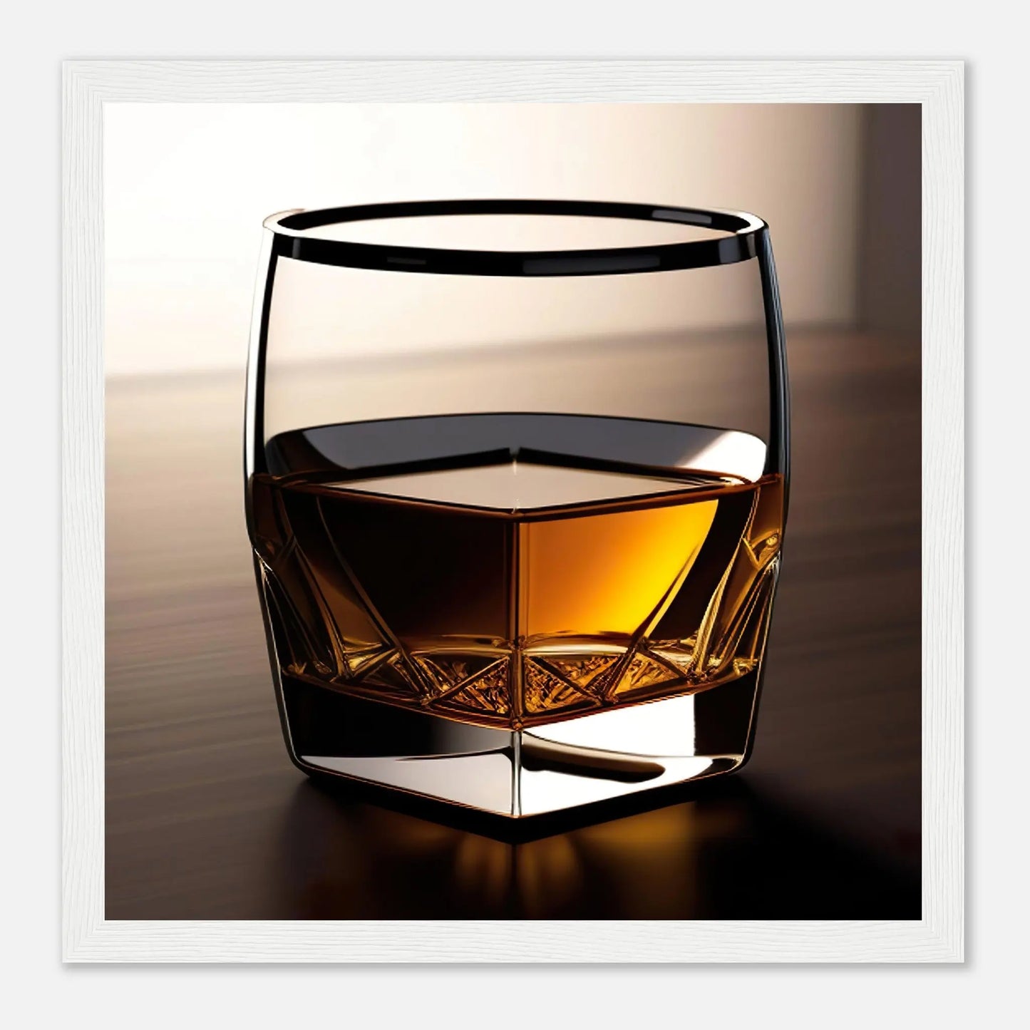 Gerahmtes Premium-Poster - Whiskey im Glas - Foto Stil, KI-Kunst - RolConArt, Kreative Vielfalt, 30x30-cm-12x12-Weißer-Rahmen