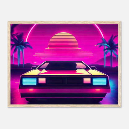 Gerahmtes Premium-Poster - Retro Auto - Neon Stil, KI-Kunst - RolConArt, Neon, 45x60-cm-18x24-Holzrahmen