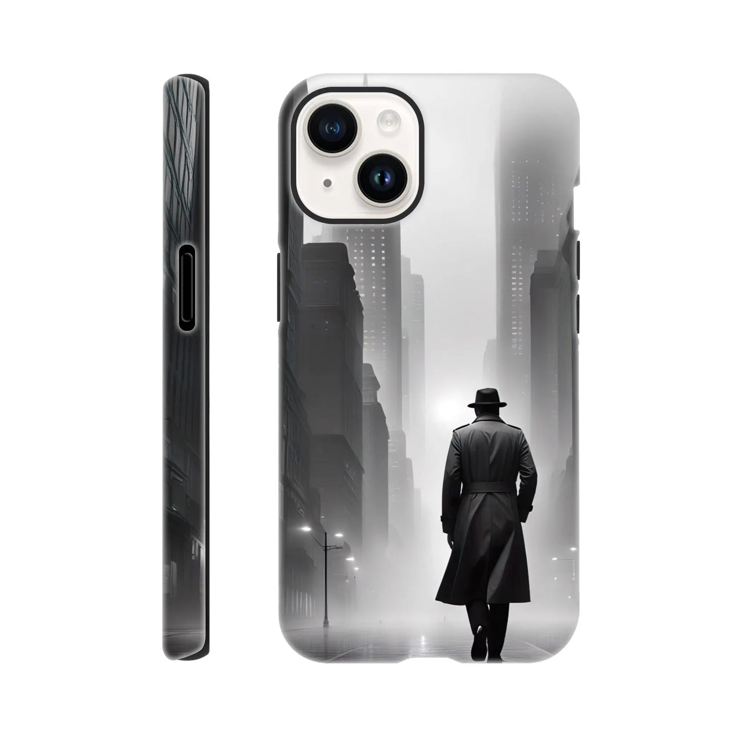 Smartphone-Hülle "Hart" - Stadtgänger - Schwarz-Weiß Stil, KI-Kunst RolConArt, Schwarz-Weiß, iPhone-14