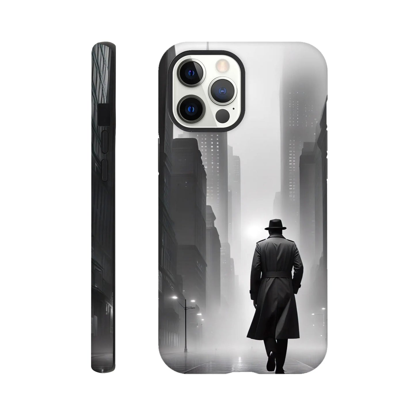 Smartphone-Hülle "Hart" - Stadtgänger - Schwarz-Weiß Stil, KI-Kunst RolConArt, Schwarz-Weiß, iPhone-12-Pro-Max