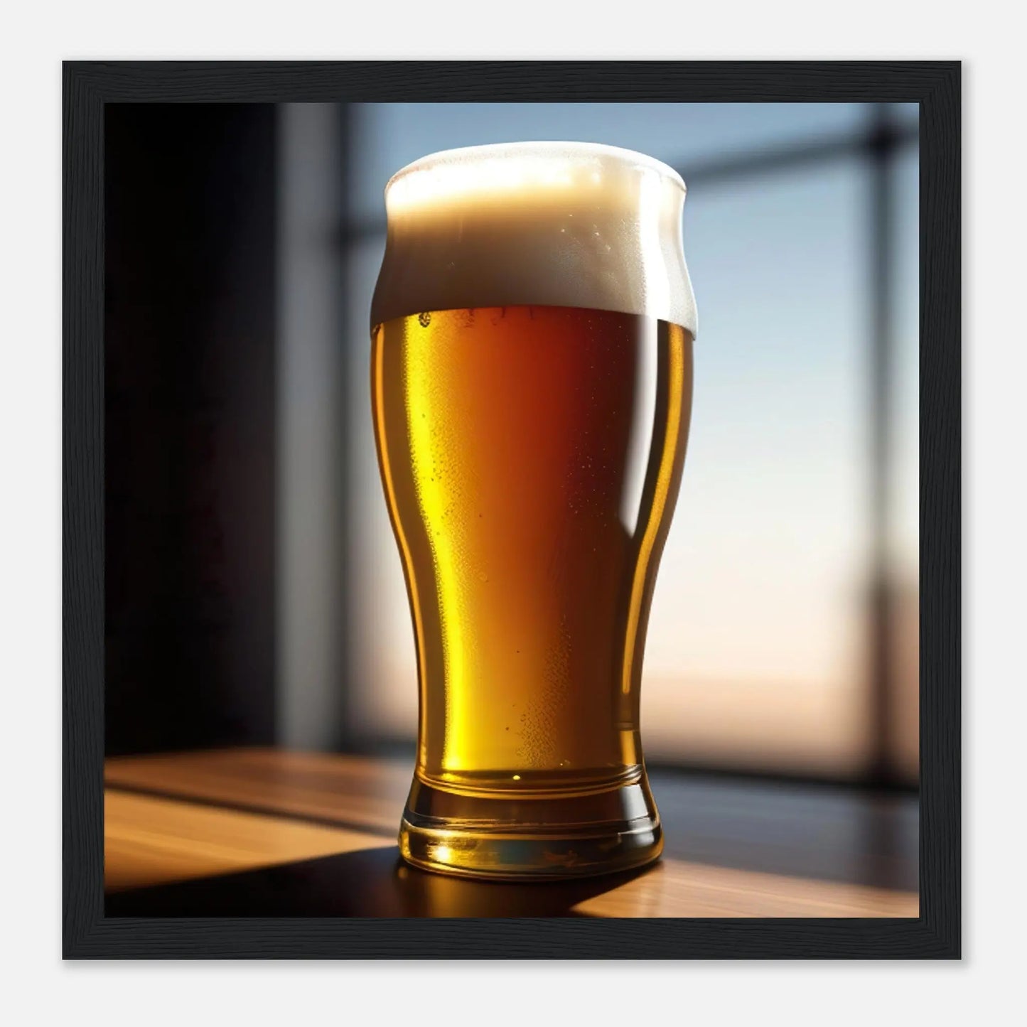 Gerahmtes Premium-Poster - Bier im Glas - Foto Stil, KI-Kunst - RolConArt, Kreative Vielfalt, 30x30-cm-12x12-Schwarzer-Rahmen