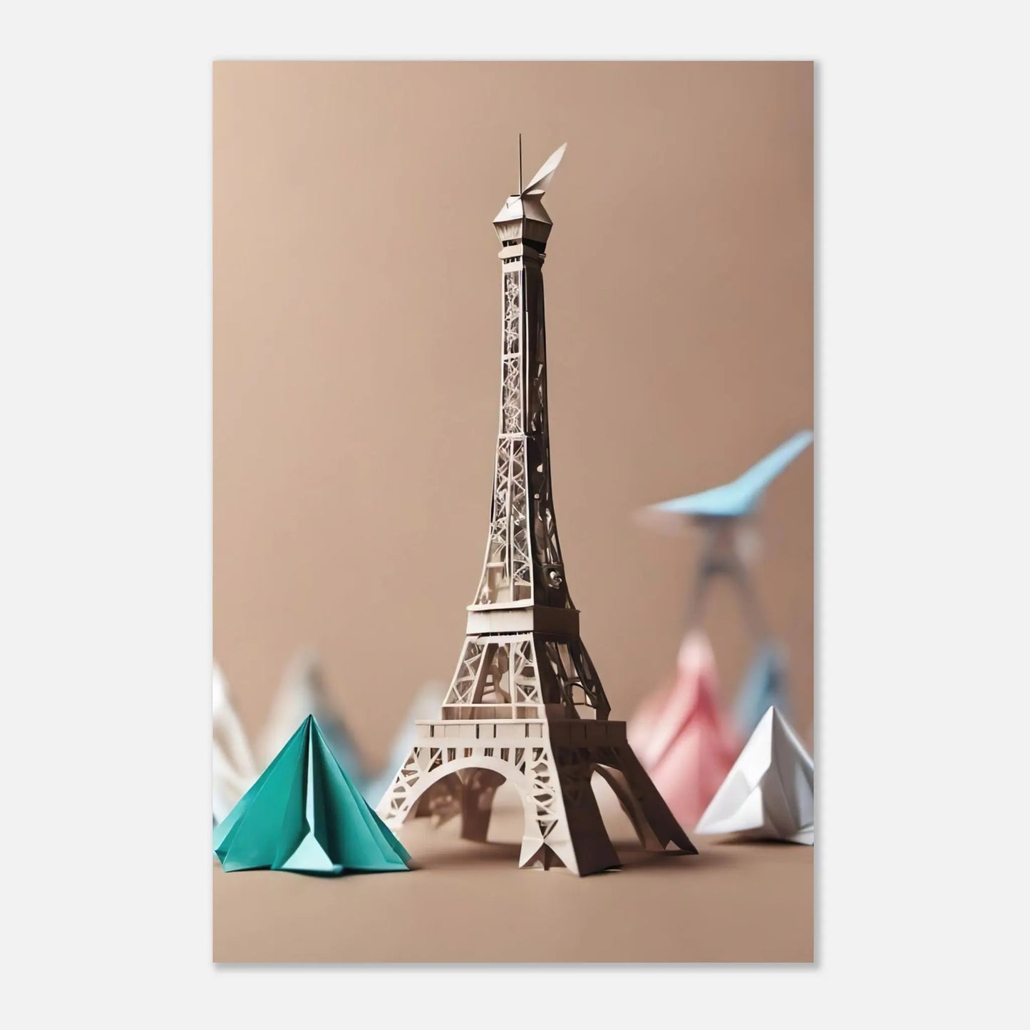 Aluminiumdruck - Eiffelturm - Origami Stil, KI-Kunst RolConArt