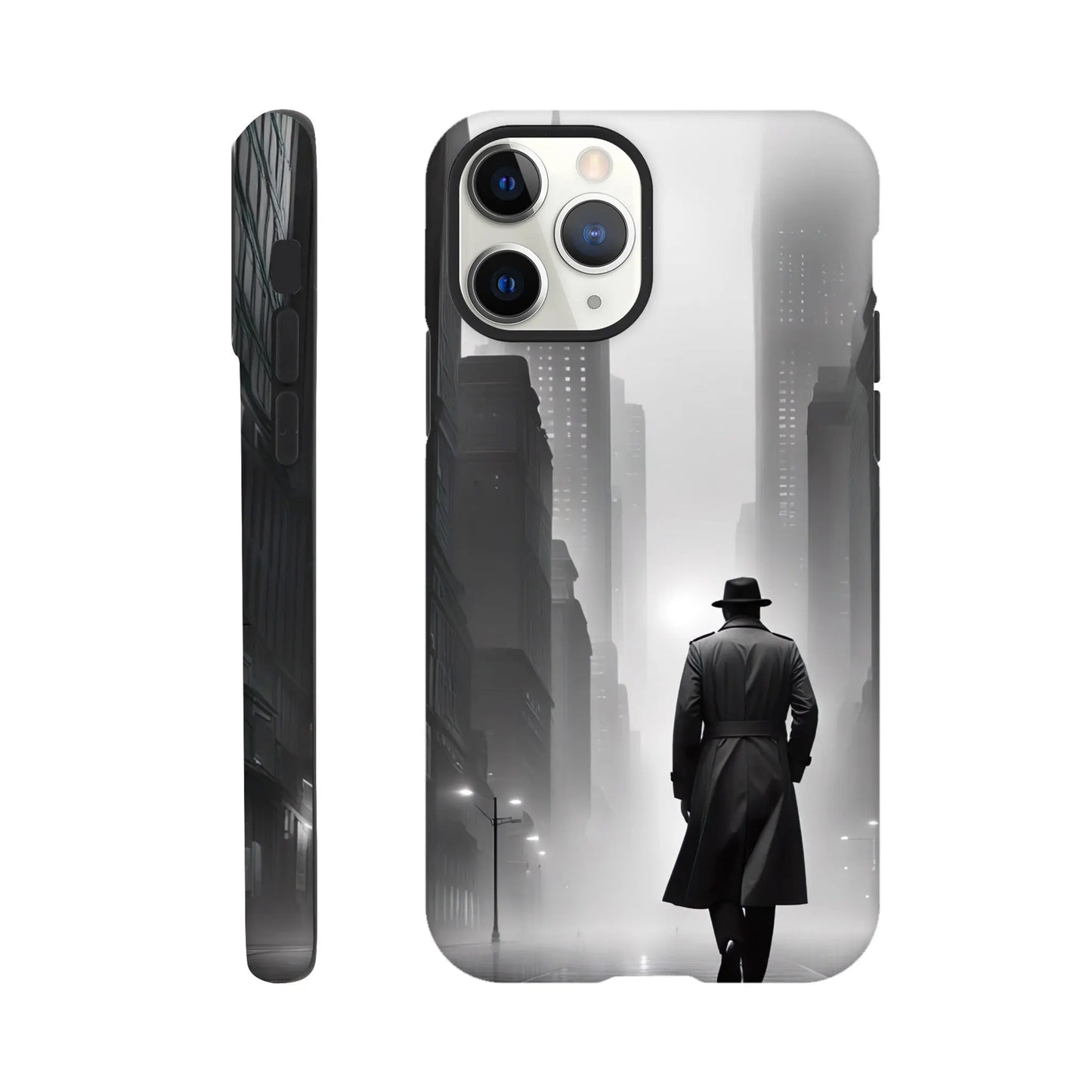 Smartphone-Hülle "Hart" - Stadtgänger - Schwarz-Weiß Stil, KI-Kunst RolConArt, Schwarz-Weiß, iPhone-11-Pro