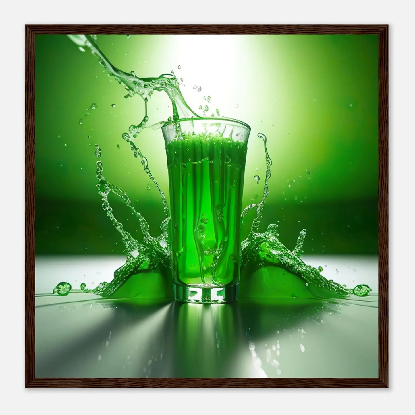 Gerahmtes Premium-Poster - Glas mit grünem Trank - Foto Stil, KI-Kunst - RolConArt, Kreative Vielfalt, 50x50-cm-20x20-Dunkler-Holzrahmen