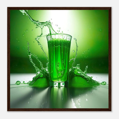 Gerahmtes Premium-Poster - Glas mit grünem Trank - Foto Stil, KI-Kunst - RolConArt, Kreative Vielfalt, 50x50-cm-20x20-Dunkler-Holzrahmen