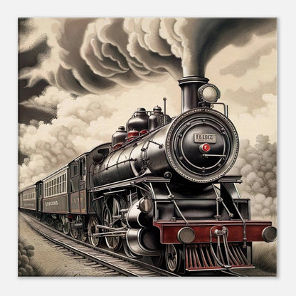 Leinwandbild - Dampflokomotive - Schwarz-Weiß Stil, KI-Kunst - RolConArt, Schwarz-Weiß mit Akzentfarben, 40x40-cm-16x16