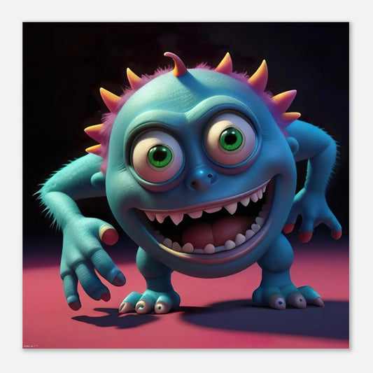 Aluminiumdruck - Lustiges Monster blau - Kinderbild, 3D-Stil, KI-Kunst RolConArt