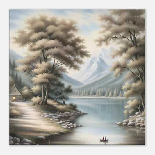 Leinwandbild - Landschaft mit See - Malerischer Stil, KI-Kunst - RolConArt, Landschaften, 60x60-cm-24x24