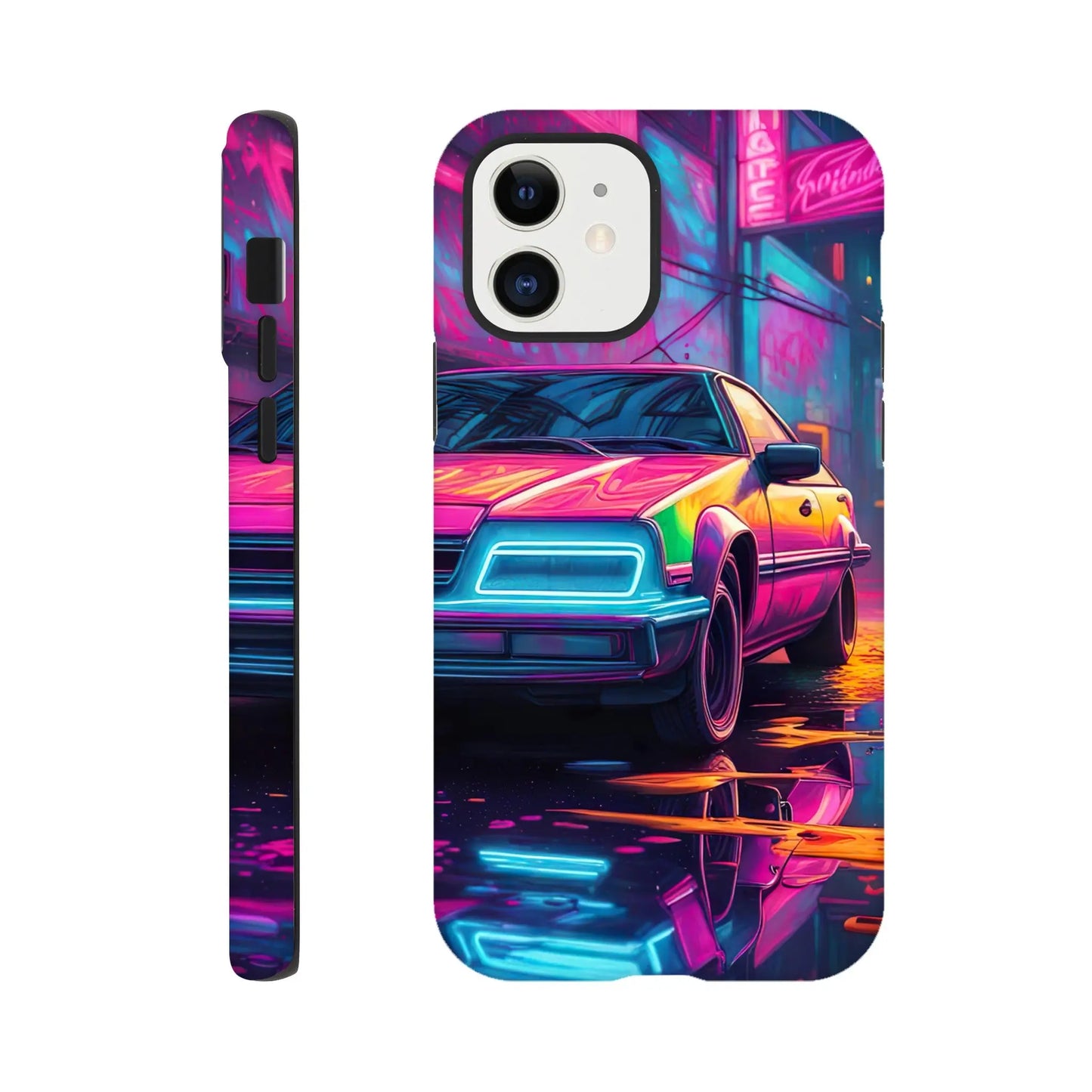 Smartphone-Hülle "Hart" - Retro Auto - Neon Stil, KI-Kunst RolConArt, Neon, iPhone-12