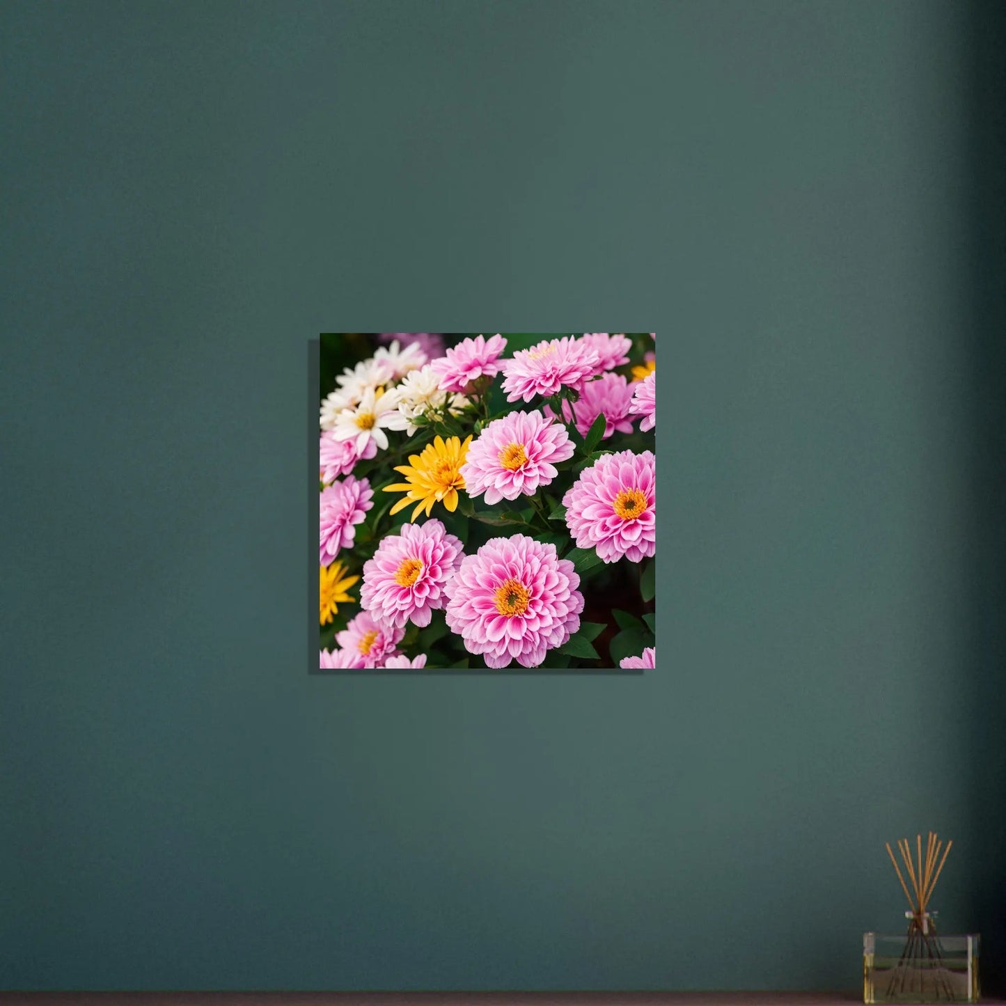 Aluminiumdruck - Dahlien Blumen - Foto Stil, KI-Kunst - RolConArt, Pflanzen, 50x50-cm-20x20