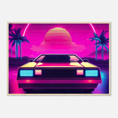 Gerahmtes Premium-Poster - Retro Auto - Neon Stil, KI-Kunst - RolConArt, Neon, 70x100-cm-28x40-Holzrahmen