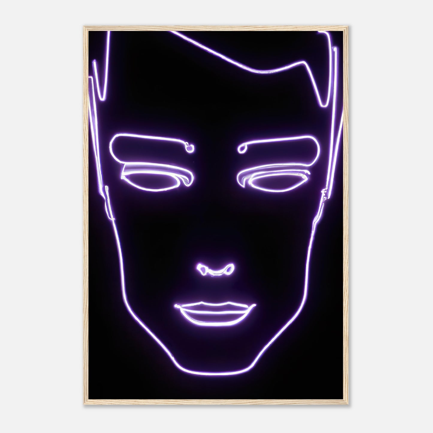 Gerahmtes Premium-Poster - Männliches Gesicht - Neon Stil, KI-Kunst - RolConArt, Neon, 70x100-cm-28x40-Holz