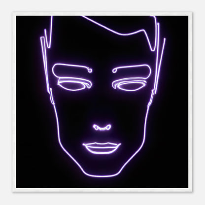 Gerahmtes Premium-Poster - Männliches Gesicht - Neon Stil, KI-Kunst - RolConArt, Neon, 70x70-cm-28x28-Weiß
