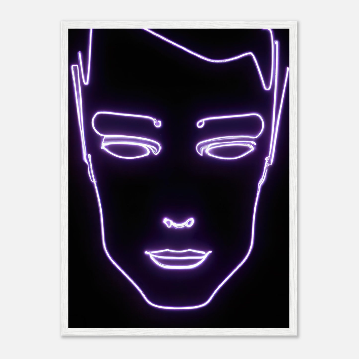 Gerahmtes Premium-Poster - Männliches Gesicht - Neon Stil, KI-Kunst - RolConArt, Neon, 45x60-cm-18x24-Weiß