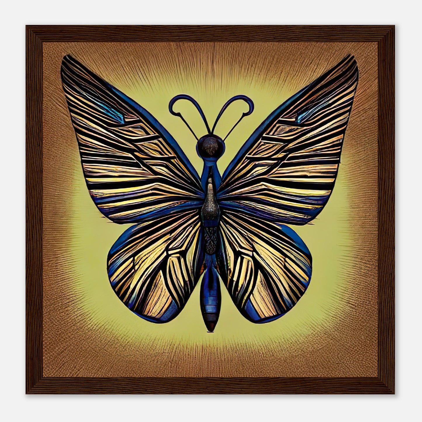 Gerahmtes Premium-Poster - Schmetterling - Digitaler Stil, KI-Kunst - RolConArt, Digitalkunst - Kreative Vielfalt, 30x30-cm-12x12-Dunkles-Holz