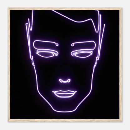Gerahmtes Premium-Poster - Männliches Gesicht - Neon Stil, KI-Kunst - RolConArt, Neon, 70x70-cm-28x28-Holz